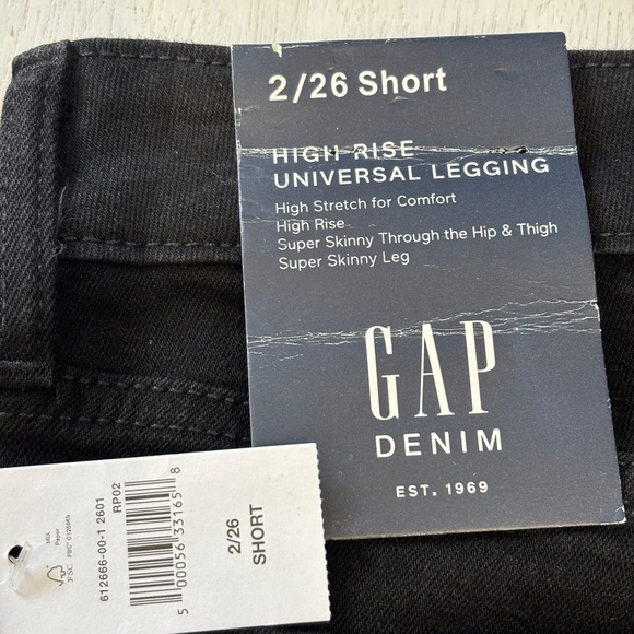 NWT Gap Denim 2/26 Short Black High Rise Universal Legging Super Stretch - Picture 5 of 9